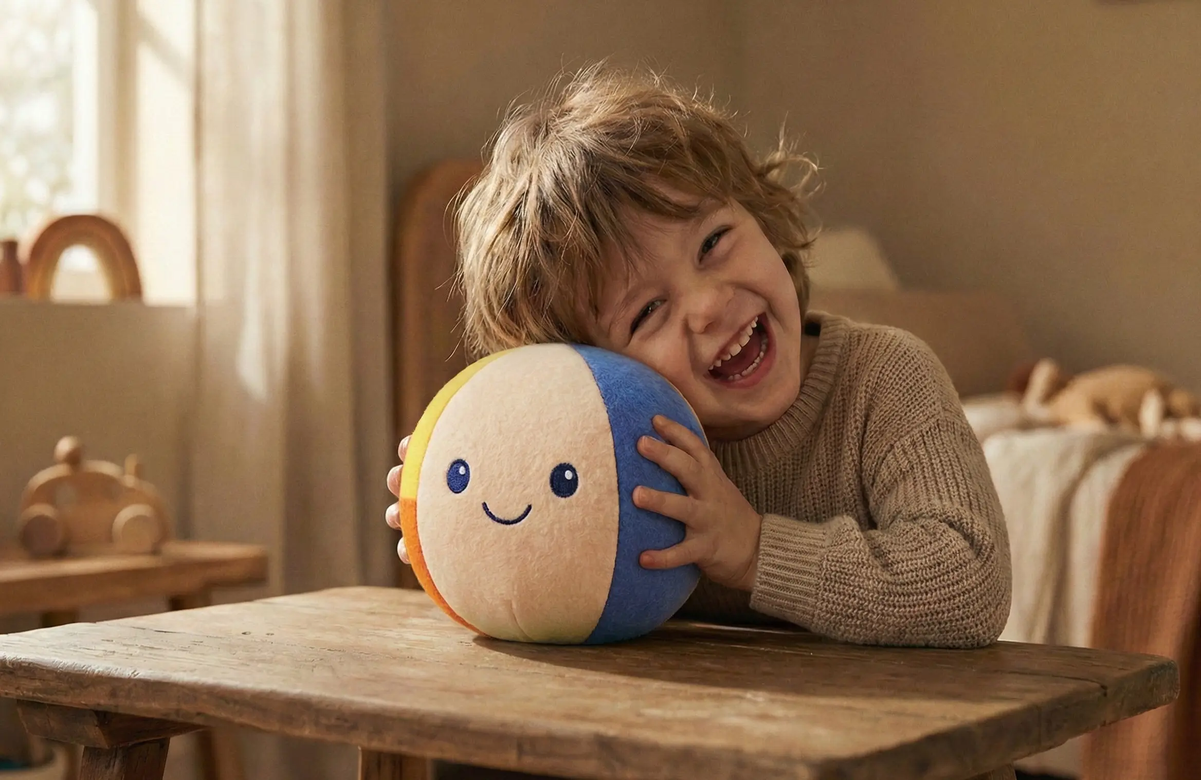 Niño abrazando a NURBI, su compañero conversacional